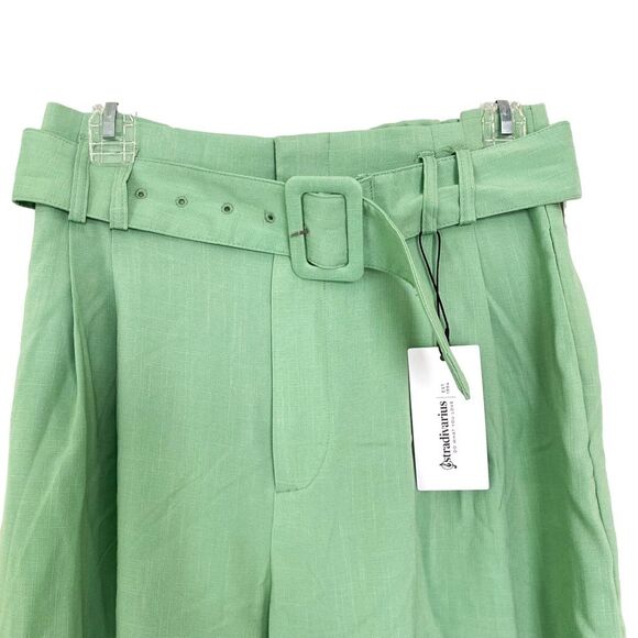 Stradivarius Asos Green Mid Rise Belted Wide Leg Slacks Size Medium - Picture 4 of 11